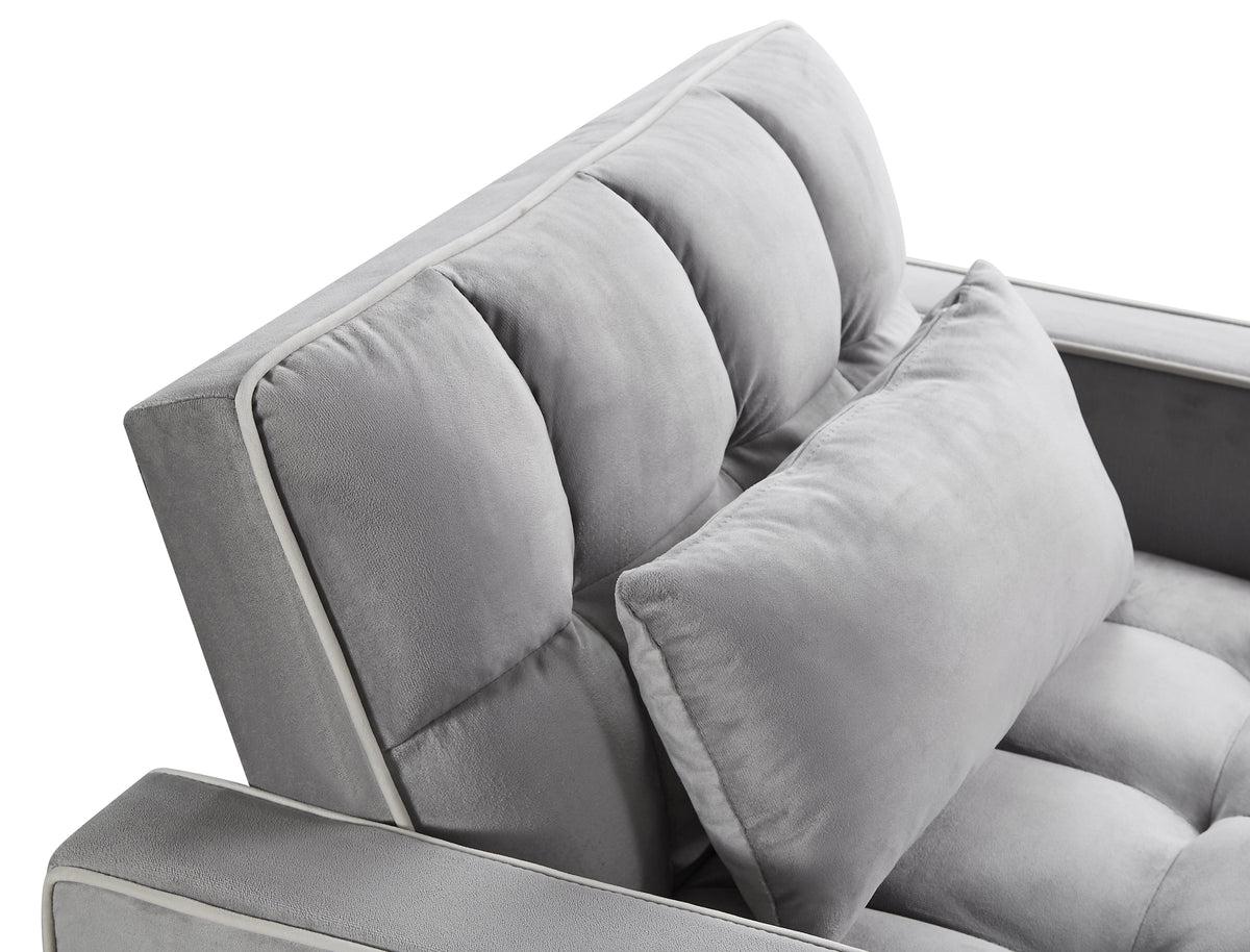 Convertible Sleeper Chair Sofa Bed, Grey Velvet, Pull-Out Single Bed