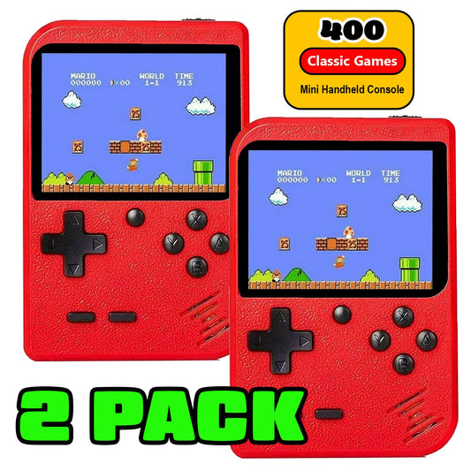 2 Pack Handheld Games for Kids Console 400 Retro Video Games, Portable Gaming Player Mini Arcade Electronic Toy Gifts for Boys Girls 2 Pack [Red]