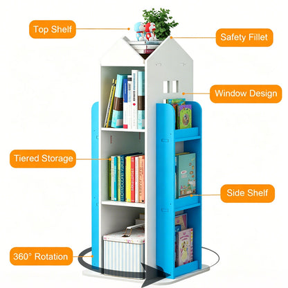 4-Tier Rotating Bookshelf, 360° Swivel, PVC, White