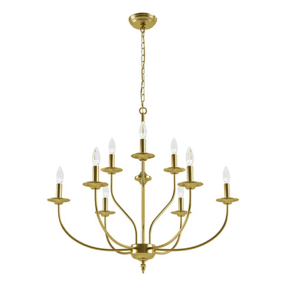 9-Light Dimmable Metal Chandelier with Candle-Style Arms, Gold