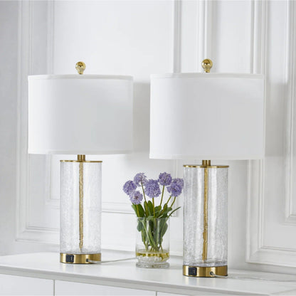 Modern Glam Glass and Metal Table Lamp Set, 23.25-Inch, Gold, USB Charging