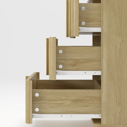 Vertical Stripe 3-Drawer Nightstand, Natural MDF, 25.39-Inch