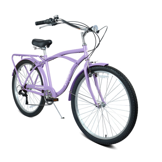 26-Inch Step-Through Beach Cruiser Bicycle – 7-Speed, Gold/White