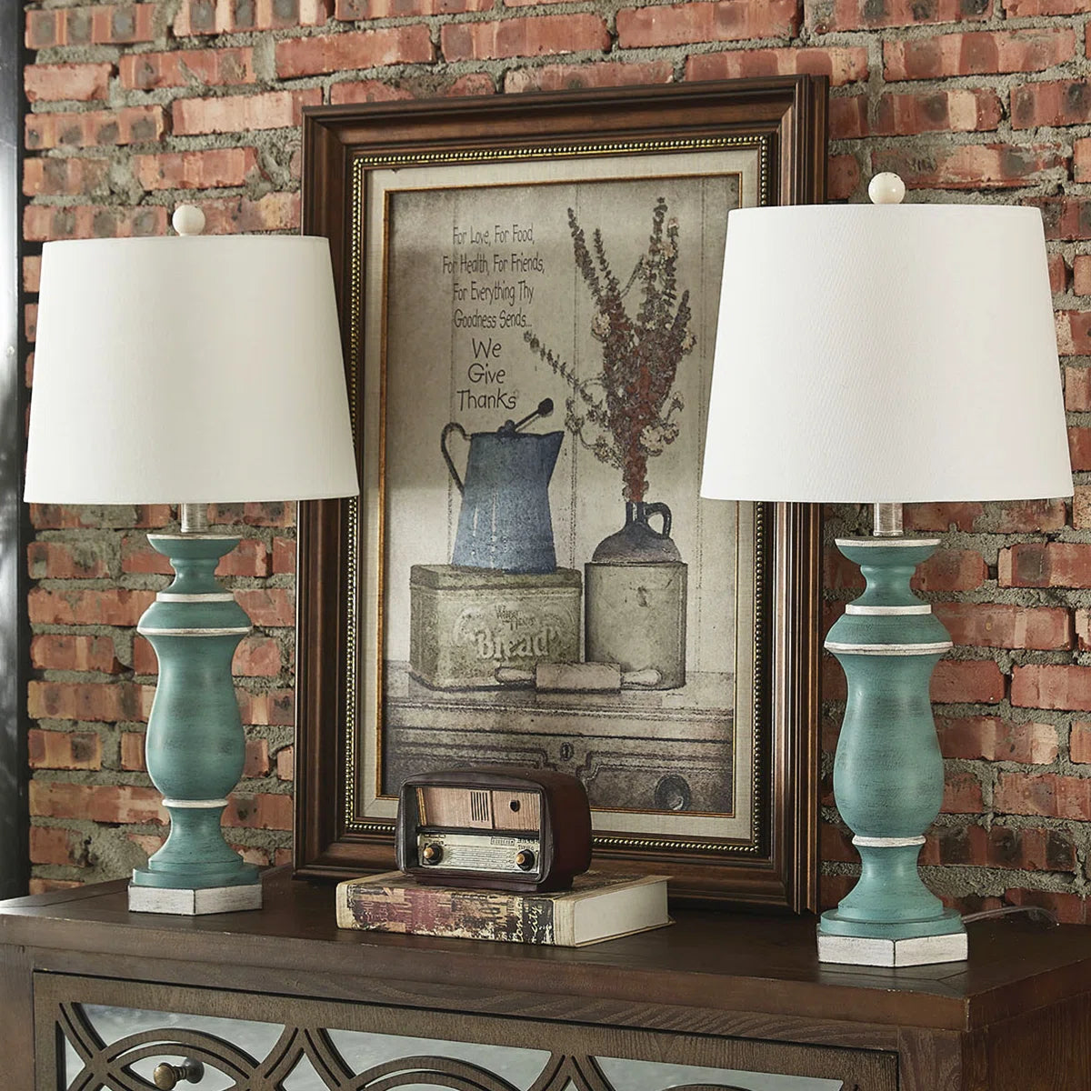 27-Inch Traditional Resin Table Lamp with 3-Way Dimming, Green, Set of 2