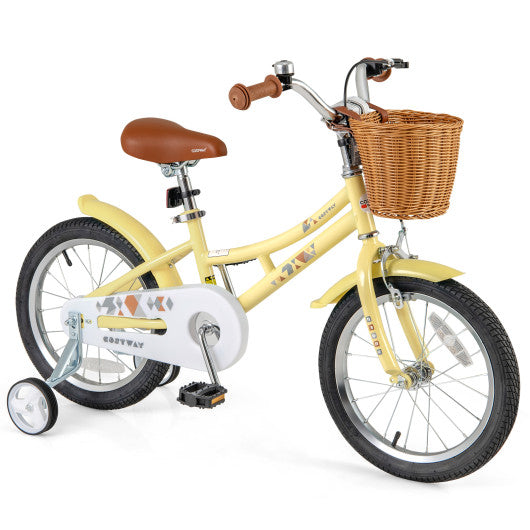16-Inch Yellow Kids' Bicycle with Training Wheels, Bell & Basket