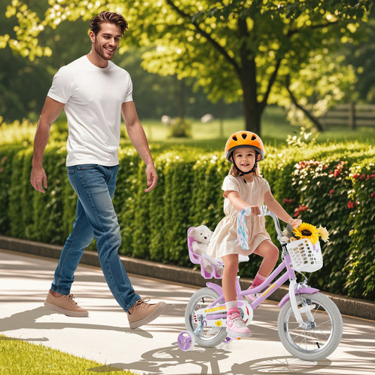 14-Inch Girls' Bicycle with Doll Seat, Streamers & Training Wheels