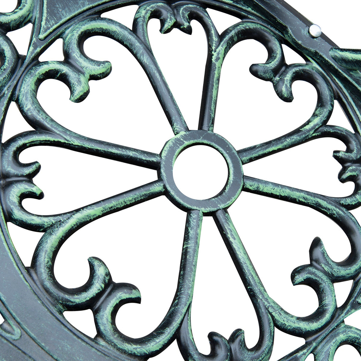 Outsunny Cast Aluminum Outdoor Bench, Green, Floral Rose Accent