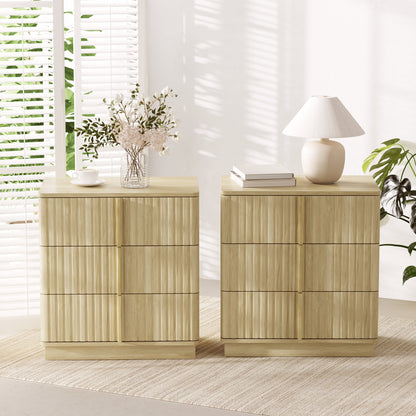 Vertical Stripe 3-Drawer Nightstand, Natural MDF, 25.39-Inch
