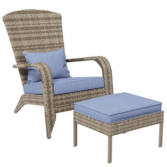 Wicker Adirondack Chair with Ottoman