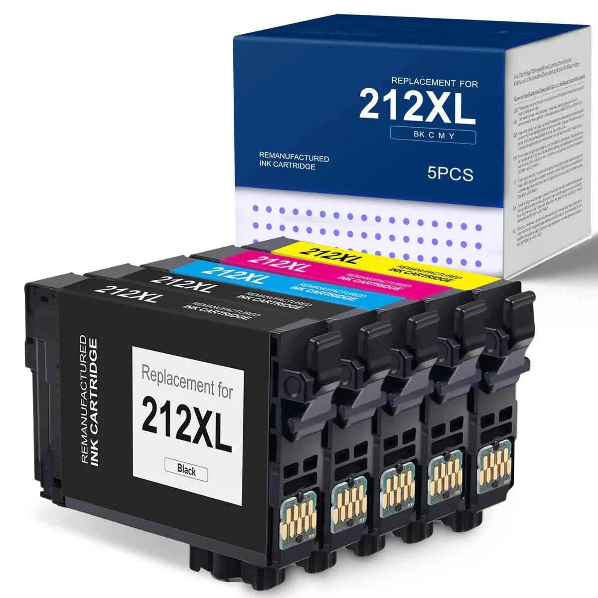 myCartridge Compatible Remanufactured Epson 212XL Ink Cartridges 5-Pack (2 Black, 1 Cyan, 1 Yellow, 1 Magenta) | WF-2850 WF-2830 XP-4100 XP-4105 | 600 Pages High Yield