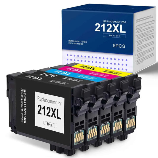 myCartridge Compatible Remanufactured Epson 212XL Ink Cartridges 5-Pack (2 Black, 1 Cyan, 1 Yellow, 1 Magenta) | WF-2850 WF-2830 XP-4100 XP-4105 | 600 Pages High Yield