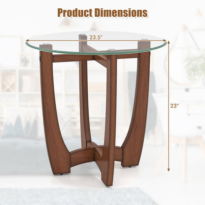 Round Glass End Table with X-Shaped Base - 23.5 Inch