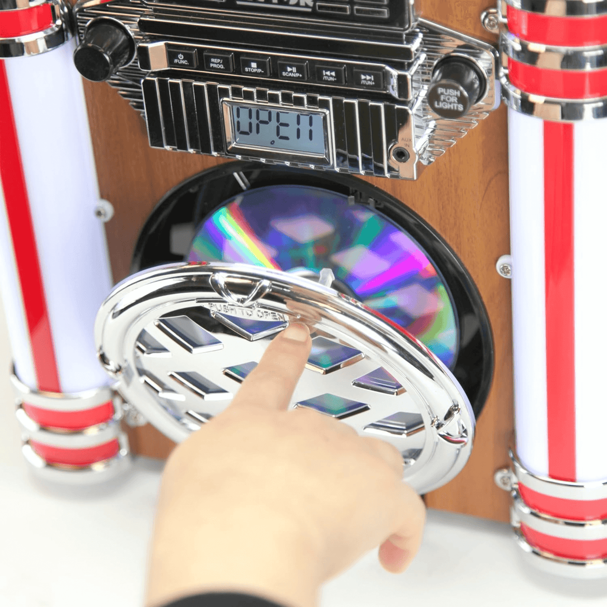 Victor Broadway II Desktop CD Jukebox with Multi-Color LED Lighting and FM Radio