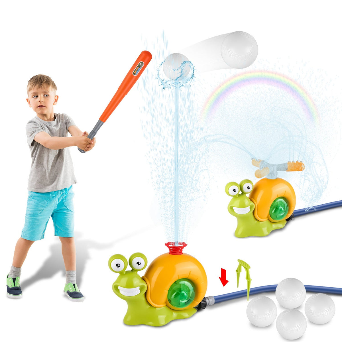 2 In 1 Snail Water Sprinkler Baseball Toy With 2 Sprinkler Nozzles 360¡ Rotating Spray Baseball Sprinkler Summer Water Toy For 4-8Years Old Boys Girls