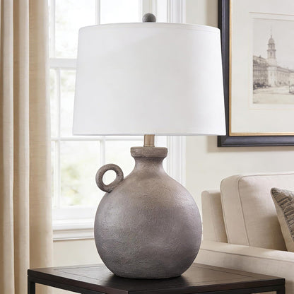 24-Inch Farmhouse Table Lamp, Resin Base with USB Port, Brown