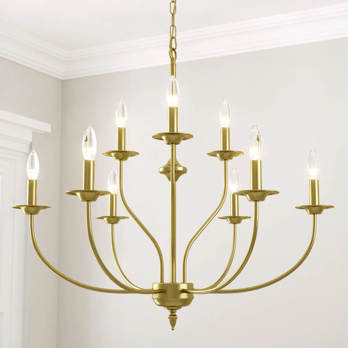9-Light Dimmable Metal Chandelier with Candle-Style Arms, Gold