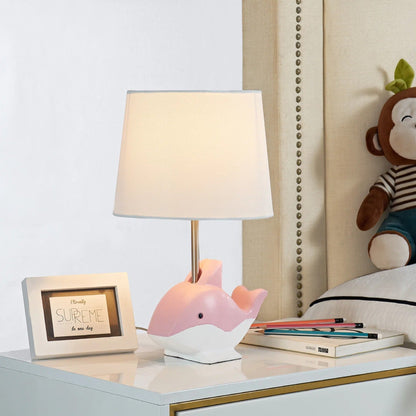 15-Inch Dolphin Table Lamp, Pink Resin Base with White Linen Shade