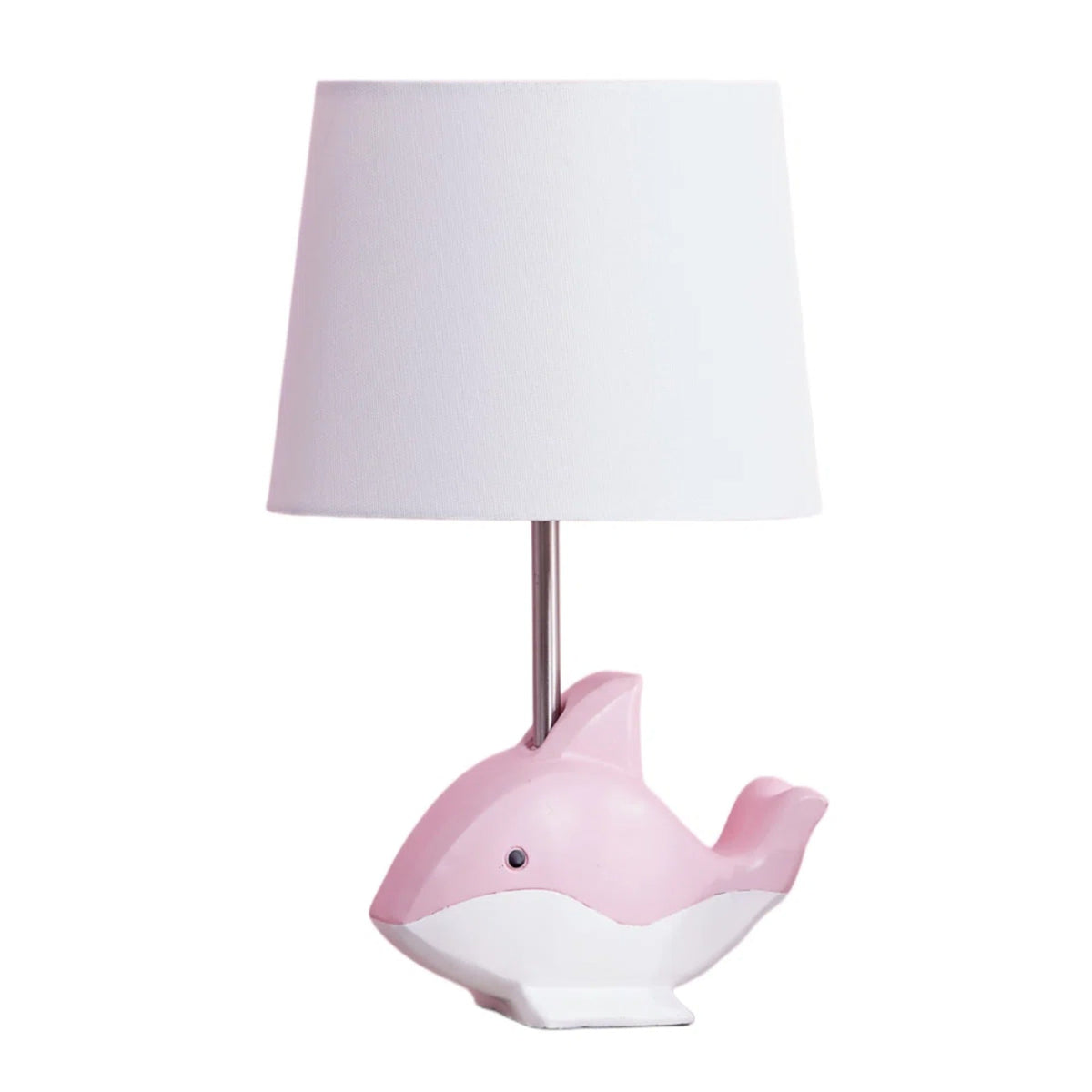 15-Inch Dolphin Table Lamp, Pink Resin Base with White Linen Shade