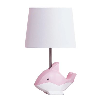 15-Inch Dolphin Table Lamp, Pink Resin Base with White Linen Shade