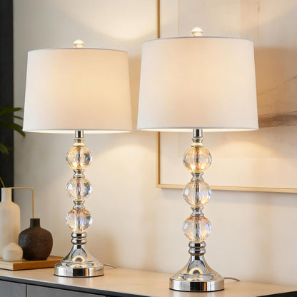 27.5-Inch Crystal Table Lamps Set of 2, 3 Way Dimmable, Nickel