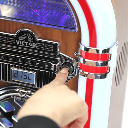 Victor Broadway II Desktop CD Jukebox with Multi-Color LED Lighting and FM Radio