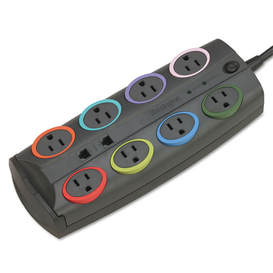 Kensington SmartSockets Surge Protector, 8 AC Outlets, 8 ft Cord, 3,090 J, Dark Gray