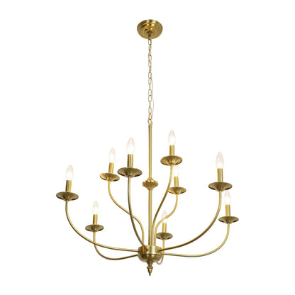9-Light Dimmable Metal Chandelier with Candle-Style Arms, Gold