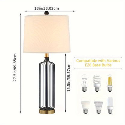 28-Inch Cage Table Lamp Set of 2, Black Metal with 3-Way Dimmable
