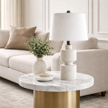 24.5-Inch Modern Farmhouse Table Lamp, Beige Resin