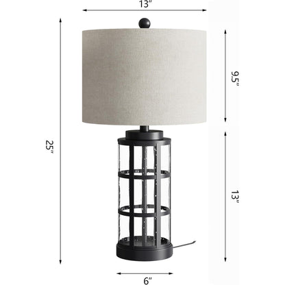 25-Inch Glass Table Lamps Set of 2, 3-Way Dimmable with USB and Type C, Black