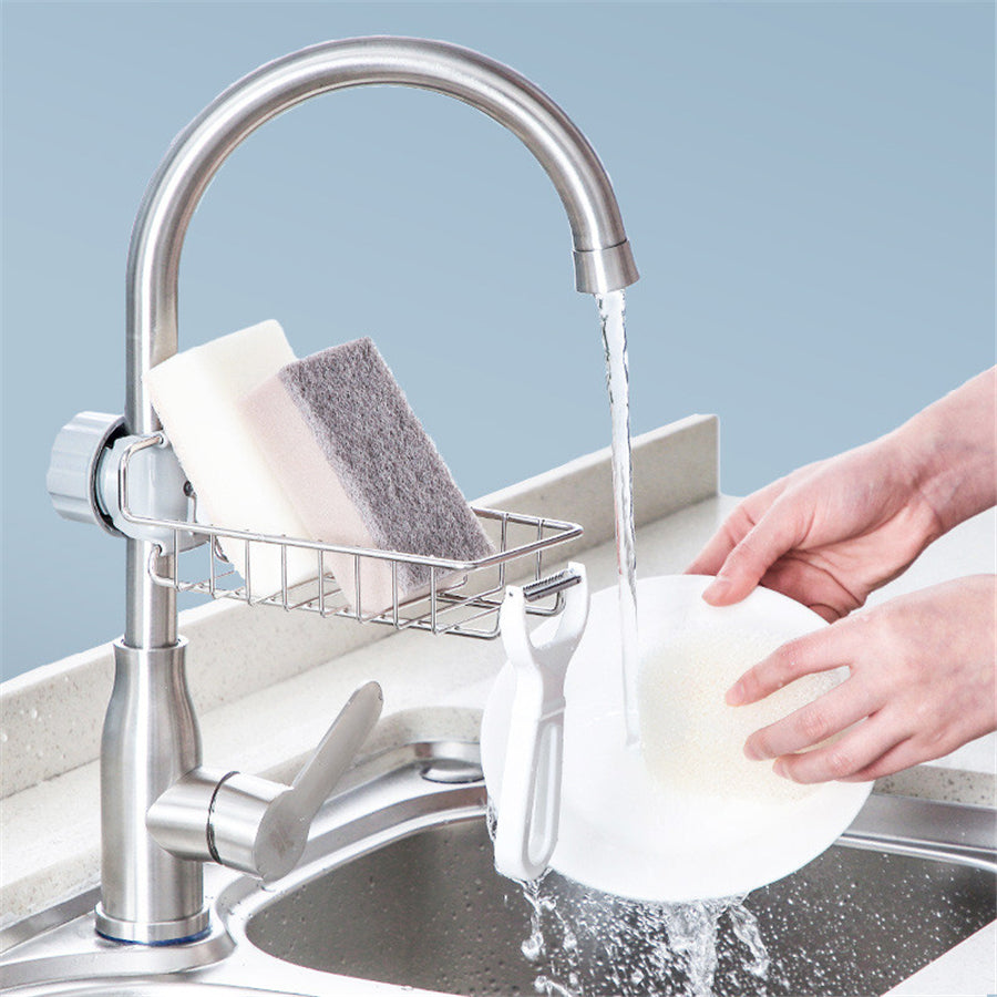 Adjustable Sink Faucet Organizer with Drain Rack