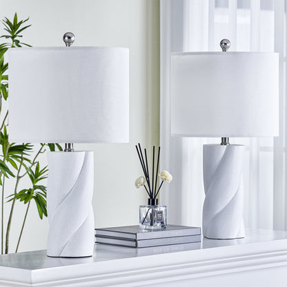 Modern Ceramic Table Lamp, 23.75 Inches, White, Set of 2