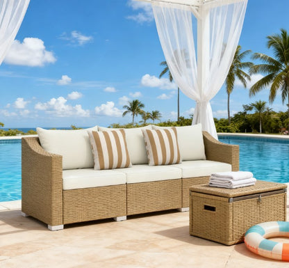Outdoor Rattan Sofa with Cushions & Throw Pillows
