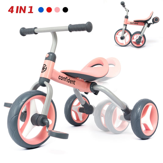 4-in-1 Foldable Kids Tricycle & Balance Bike for Ages 2-5 – Removable Pedals, Aluminum Toddler Trike, Red