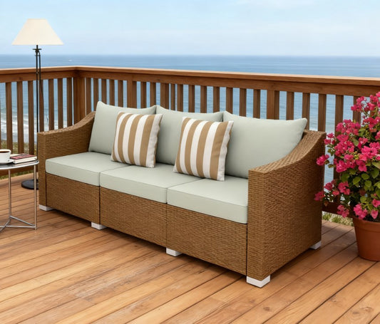 Outdoor Rattan Wicker Sofa with Cushions & Throw Pillows