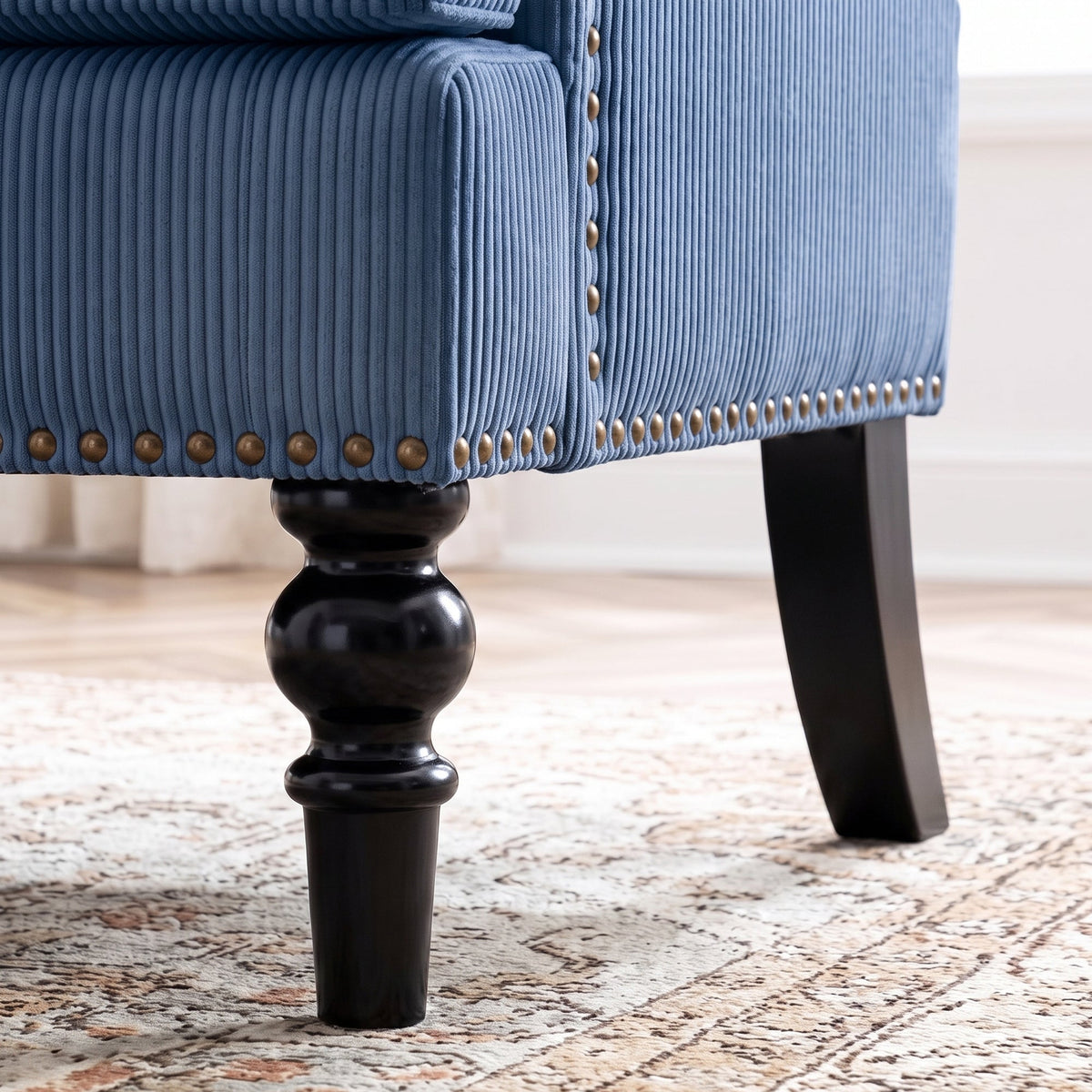 Modern Accent Chair, 26.5-Inch Wide, Blue Corduroy