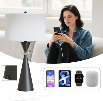 28-Inch Modern Table Lamps Set of 2, Bedside Lamps with USB Charging Ports, Black
