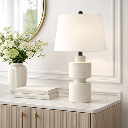 24.5-Inch Modern Farmhouse Table Lamp, Beige Resin
