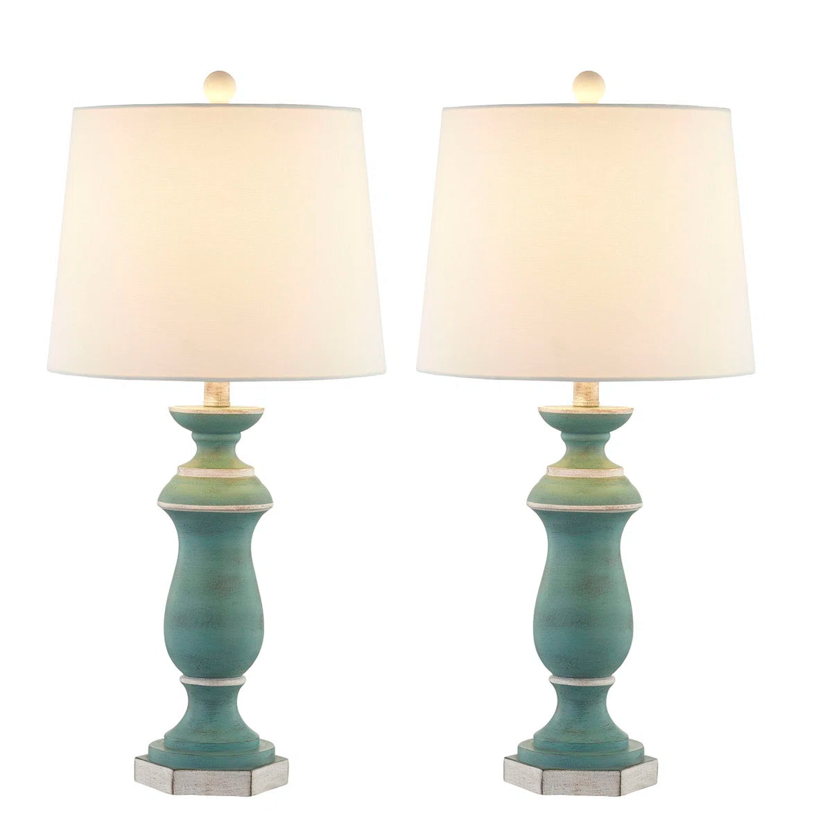 27-Inch Traditional Resin Table Lamp with 3-Way Dimming, Green, Set of 2