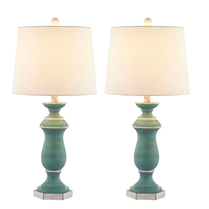 27-Inch Traditional Resin Table Lamp with 3-Way Dimming, Green, Set of 2