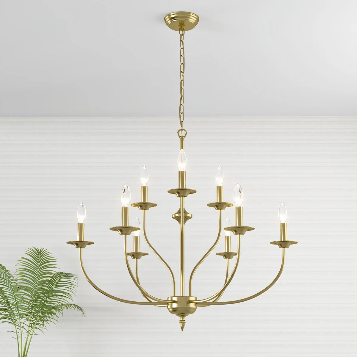 9-Light Dimmable Metal Chandelier with Candle-Style Arms, Gold