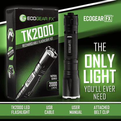 EcoGear FX TK2000 USB Rechargeable LED Tactical Flashlight
