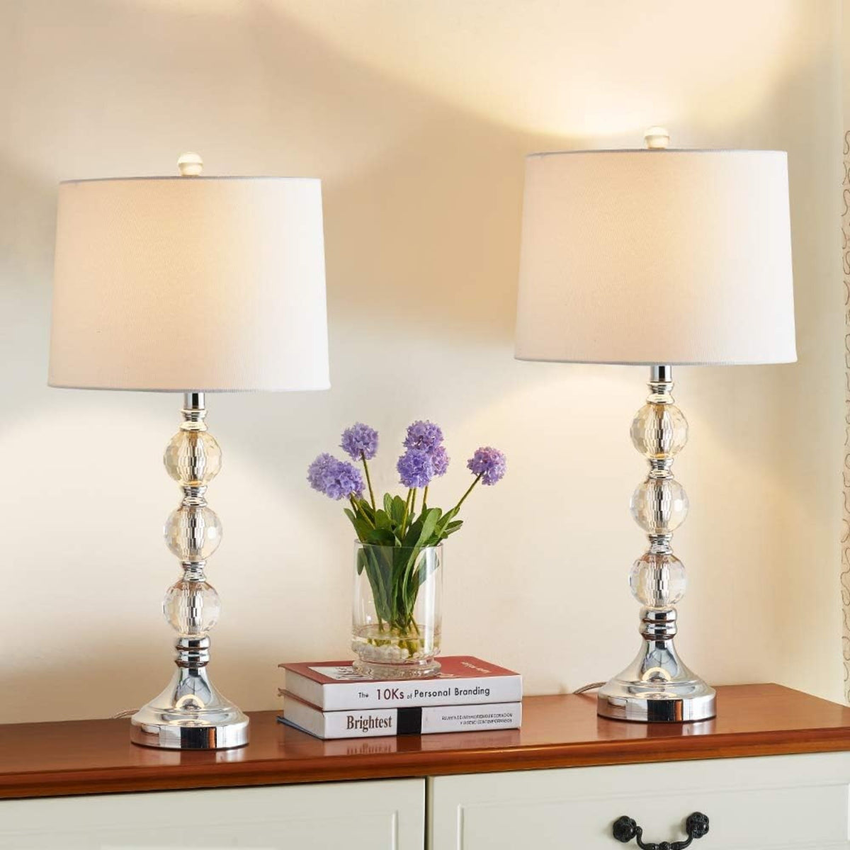27.5-Inch Crystal Table Lamps Set of 2, 3 Way Dimmable, Nickel