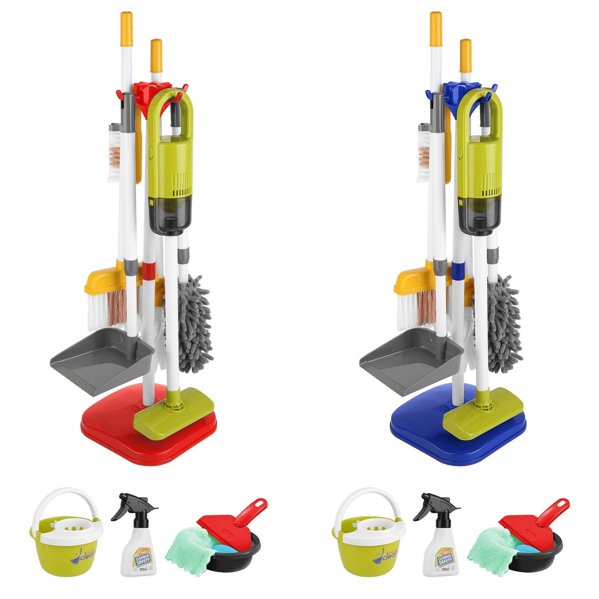 14Pcs Kids Cleaning Toy Set Toddler Housekeeping Pretend Play Kit with Vacuum Cleaner Broom Mop Organization Stand for Boys Girls Aged 3 4 5