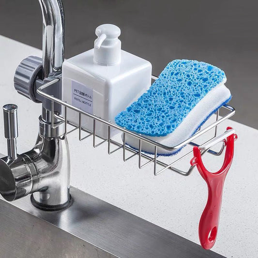 Adjustable Sink Faucet Organizer with Drain Rack