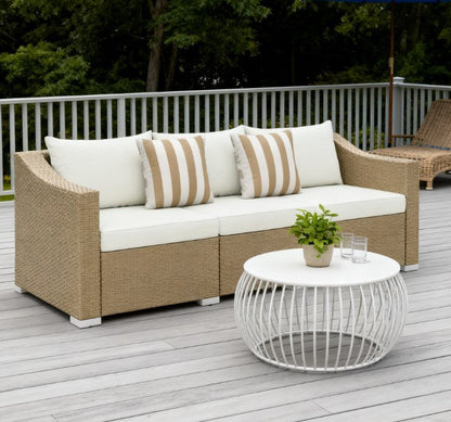 Outdoor Rattan Sofa with Cushions & Throw Pillows