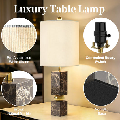 Modern Marble Table Lamp, 25-Inch, Pre-Assembled, Brown