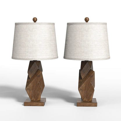 Farmhouse Table Lamps Set of 2, Wood Grain, 24.5-Inch, USB Charging
