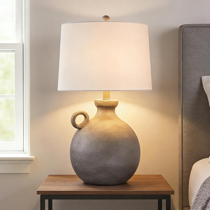 24-Inch Farmhouse Table Lamp, Resin Base with USB Port, Brown