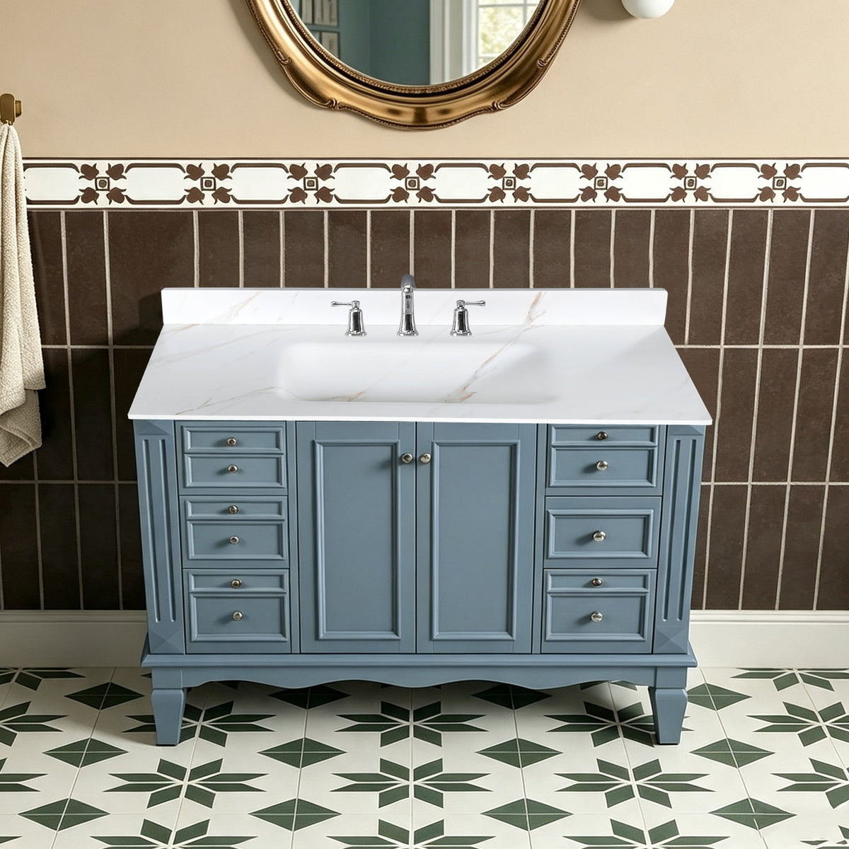 43-Inch Sintered Stone Vanity Top with Integrated Sink, Calacatta Gold